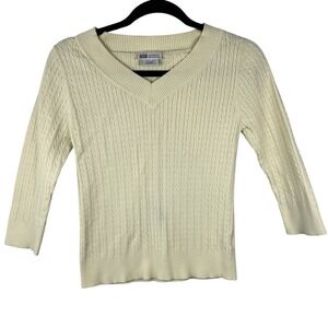 VTG 3/4 Sleeve Women's Size M 8/10 Faded Glory Baby Yellow‎ Ribbed Sweater Japan